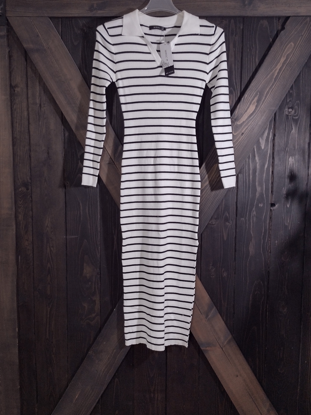 Striped Polo-Collar Maxi Dress in White & Black